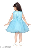 Aqua blue net sleeveless dress for girls, self-design turquoise patchwork - Aarika" (97 characters)