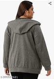 Dark grey fleece zipper hoodie for plus size women, stylish and comfortable clothing