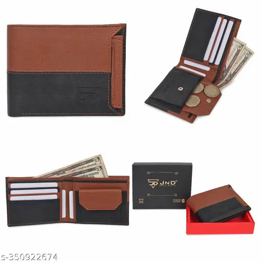 Dual-color faux leather wallet for men. Compact design with 6 card slots, 2 secret pockets, and 2 currency compartments. Well-crafted and durable, perfect accessory for everyday carry