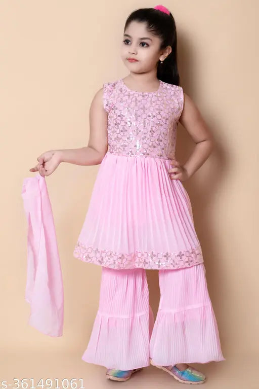 Embellished Georgette Sharara Set for Girls, traditional ethnic wear with dupatta, 1-11 years