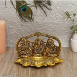 Metal Ganesha-Laxmi-Saraswati 5 Diya Set for Home, Temple, Office, & Gifts - Indian decorative art, 20cm x 12.5cm x 13.5cm