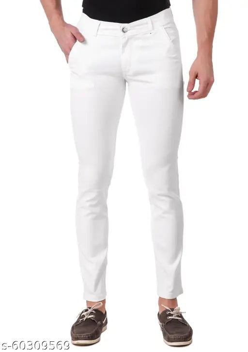 White denim men's jeans by Lotus Fashion, regular fit with cross pockets (Pack of 1) from Botumqute collection. Sizes available include waist 28, 30, 32, 34, and 36 inches. For a better fit, consider buying one size larger than usual. Origin: India