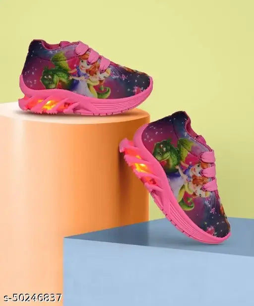 Purple, pink and blue sneakers with cartoon bunnies design