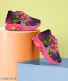 Purple, pink and blue sneakers with cartoon bunnies design