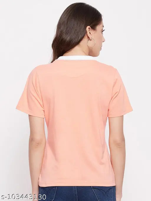 Cotton crew neck t-shirt by YUYAM, essential women's wear in solid color from India