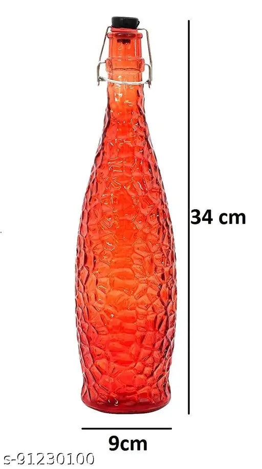 Red 1L Crick Glass Water Bottle for Fridge by One Stop Bazaar, high-quality, non-porous glass