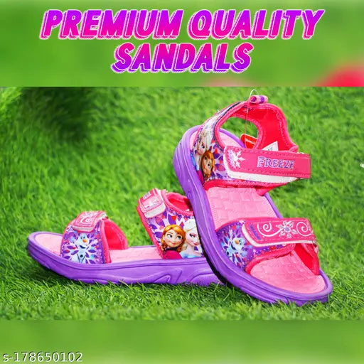 Disney Frozen Elsa & Anna together purple pink green patent leather kids sandals with Velcro fastening and comfort sole