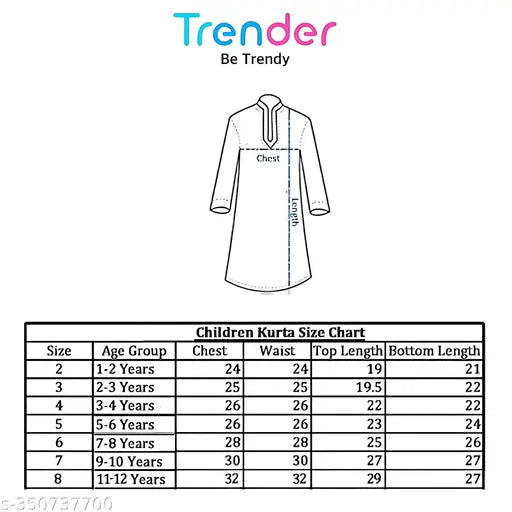 Yellow cotton blend kids' kurta with full sleeves, solid pattern by Trender Ethnic Wear