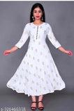 Gold-print rayon Anarkali Kurti, Indian traditional women's three-quarter sleeve outfit in various sizes