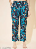 Teal floral printed cotton night suit set for women, India-origin sleepwear with lapel collar and pockets
