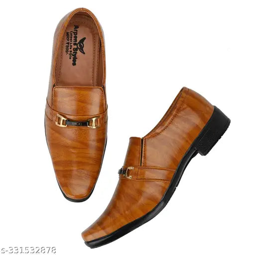 Brown leather loafers, men's dress shoes with a slight heel