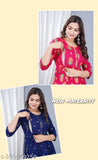 Red and navy blue chiffon kameez with matching dupatta