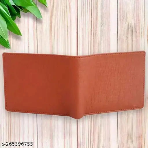 Tan PU men's wallet by Zhermack, regular size with 10 card slots, solid pattern, stylish for everyday use