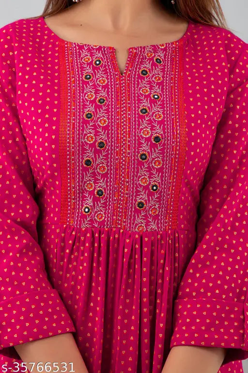 Dipani Women's Long Sleeve Printed Rayon Anarkali Kurta, Size 36M-46XXL