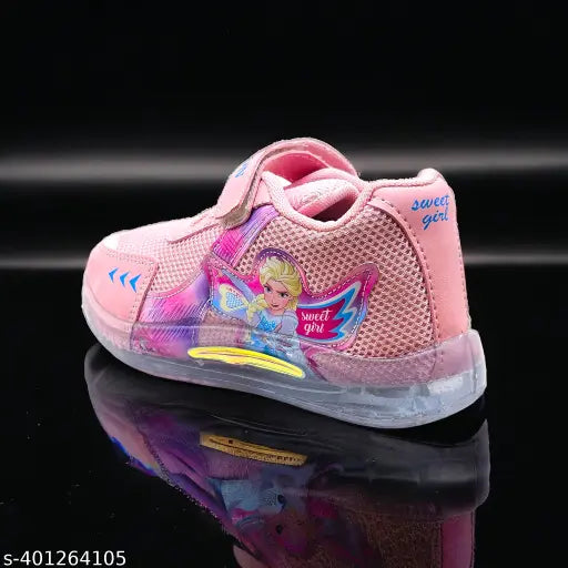 Attractive mesh shoes for girls with lace-up detail, colorful print pattern, EVA sole. Size options available from 15 months to 10 years