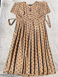 Designer cotton frock with three-quarter sleeves, printed combo. Single size options include S, M, L, 4XL. Indian-made fashion dress on hanger