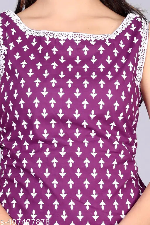 Purple cotton and silk kameez set with embroidered designs