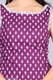 Purple cotton and silk kameez set with embroidered designs