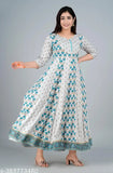 Grey rayon anarkali kurta with butti print, three-quarter sleeves, Indian fashion