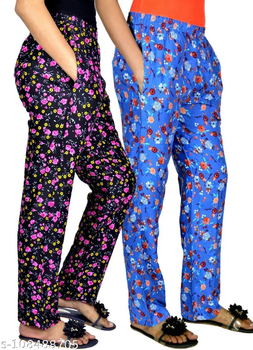 Soft rayon night pants, vibrant print, women's fashionable sleepwear