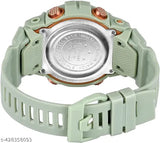 Green digital watch with silicone band, blue buttons and screen