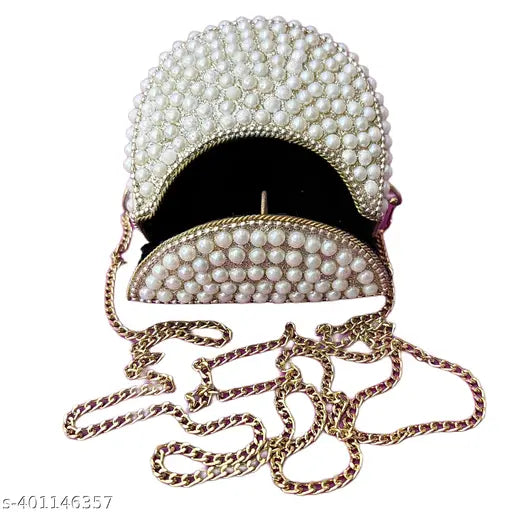Black pearl clutch purse with chain strap