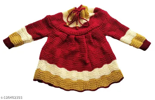 Baby girl high neck wool sweater dress set with pyjama cap & booties, soft wool, winter essential