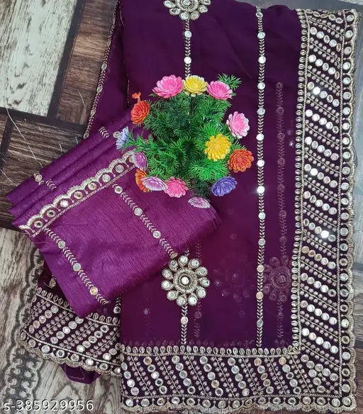 Elegant purple sequined embroidery zari work CPallu saree with intricate detailed design, 9mm border
