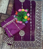 Elegant purple sequined embroidery zari work CPallu saree with intricate detailed design, 9mm border