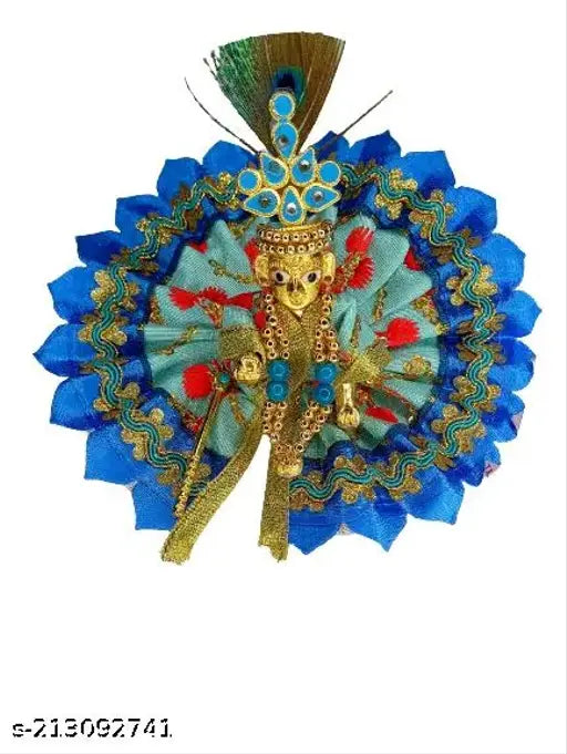 Brass and colorful metal figurine with a pushak, depicting Kanha and a baby Krishna, part of a decorative showpiece set