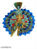 Brass and colorful metal figurine with a pushak, depicting Kanha and a baby Krishna, part of a decorative showpiece set