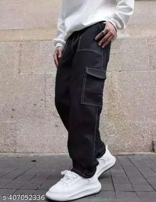 Black cotton blend fashion jeans from Flaying Men brand, size 11. Solid black denim with a modern fit for men