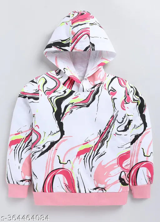 Multicolor printed cotton hoodie, vibrant girls' sweatshirt with full sleeves, 2-3 years size, Indian origin