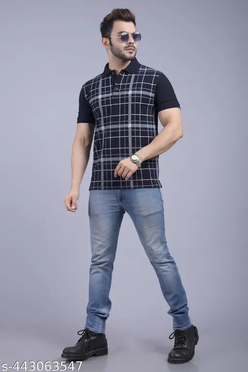 Mens polo printed cotton t-shirt, short sleeves, size S (19in x 27.5in), India