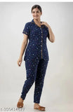 Rayon printed nightwear suit for women, beautiful preety look pyjamas and shirt set with short sleeves, India origin