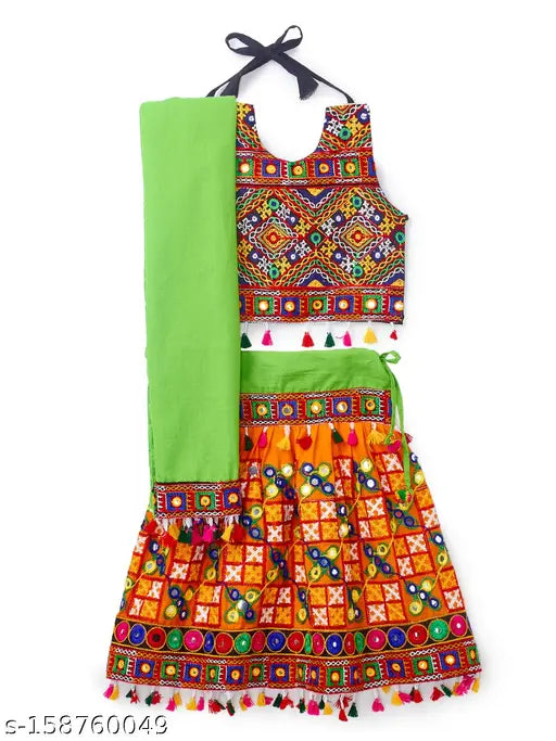 Orange Banjara India Kutchi embroidered Chaniya Choli with dupatta - vibrant cotton outfit for girls (CCBWR)