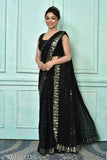 Black and gold embellished designer sequin saree with a matching sequin blouse