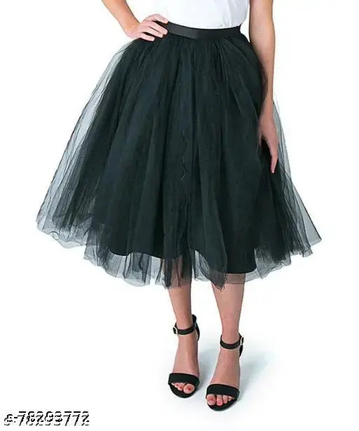 Soft net western skirt-black, black net skirt for women, Indian handcrafted fashion accessory on mannequin
