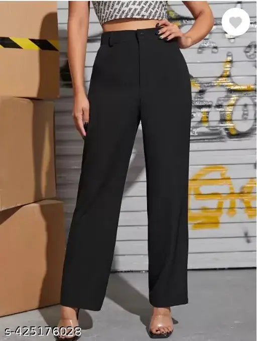 Black high waist wide leg flared pants, stretch cotton