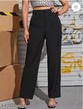 Black high waist wide leg flared pants, stretch cotton