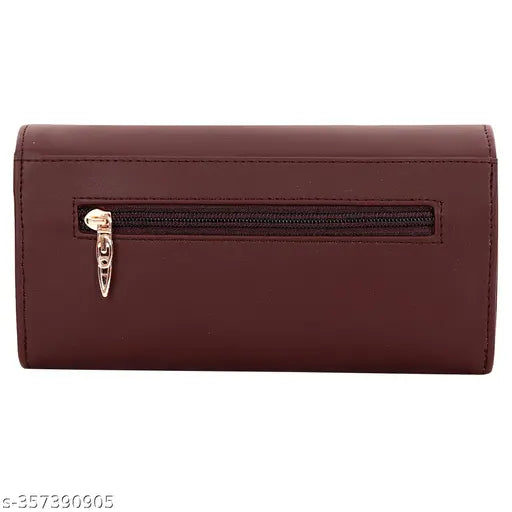 Maroon faux leather wallet with zip closure, 2 card slots