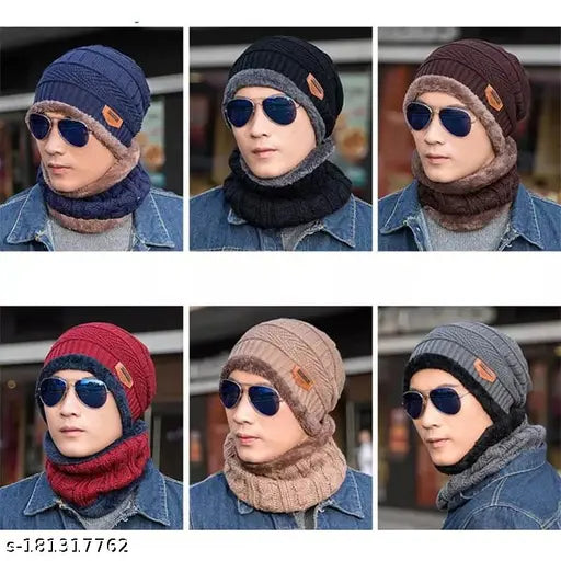 Woolen beanie cap set with muffler scarf & towel socks, soft unisex knit in pack of 3 from UPAREL, Indian origin