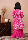 Maroon Rayon Anarkali Kurta & Sharara Set with Floral Embroidery, Bandhani Technique. Includes dupatta. Ideal for festive events." (125 characters)