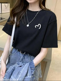 Black cotton half sleeve trendy womens t shirt