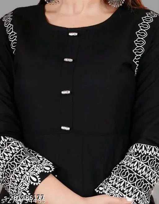 Black rayon embroidered anarkali kurti, long sleeves, Indian ethnic wear