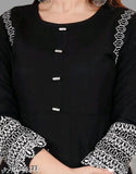 Black rayon embroidered anarkali kurti, long sleeves, Indian ethnic wear
