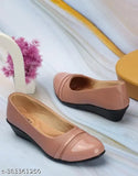 Stylish grey synthetic leather slip-on bellies (GREY) for women, MAHI & LOOKS ballerinas on display stand (India origin)
