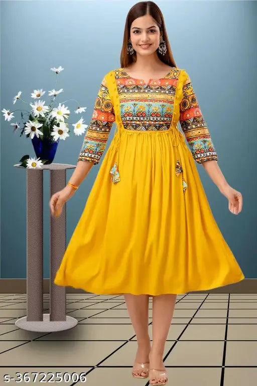 Rayon print Anarkali-style women's kurta dress, fashionable, everyday wear