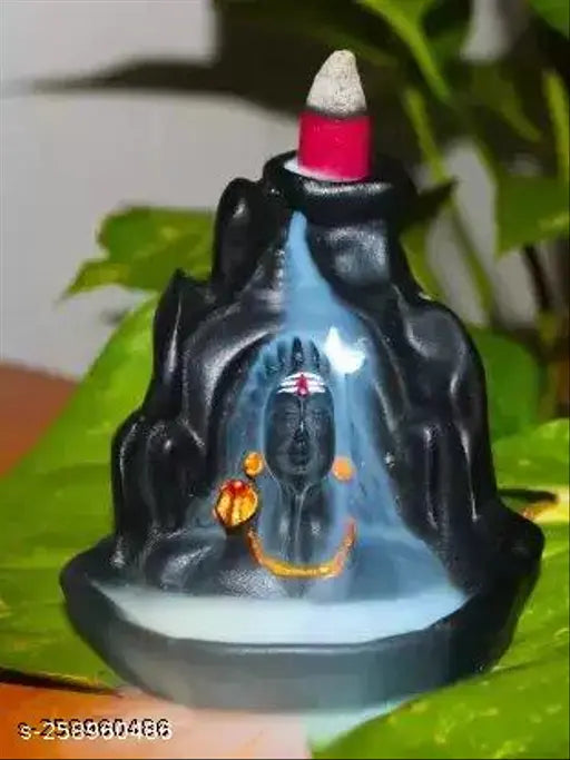 Black polyresin Shiv incense burner, 21 cones, decorative showpiece with waterfall illusion