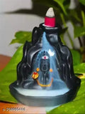 Black polyresin Shiv incense burner, 21 cones, decorative showpiece with waterfall illusion